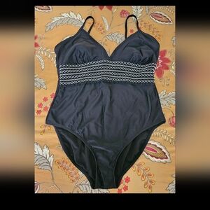 Kona Sol Black Swimsuit with Patterned Detail
